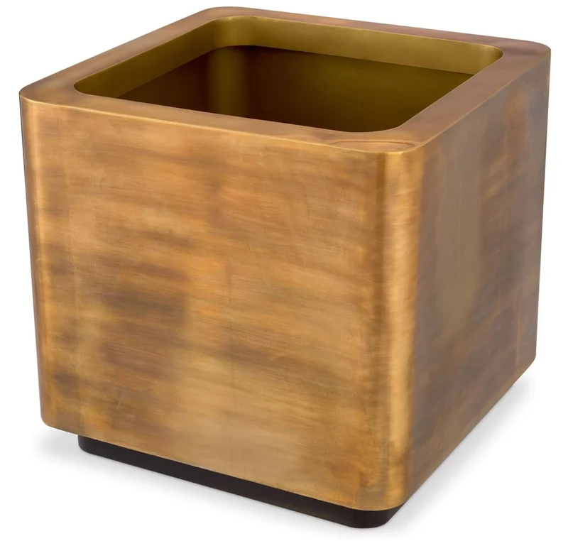 Casa Padrino Luxus Blumentopf Vintage Messing / Schwarz 75 x 75 x H. 70,5 cm - Edelstahl Pflanzentopf - Wohnzimmer Deko - Büro Deko - Deko Accessoires - Luxus Qualität