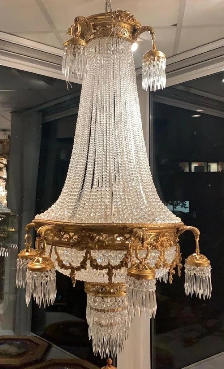 Casa Padrino Luxus Barock Kristall Kronleuchter Gold - Prunkvoller Wohnzimmer Kronleuchter im Barockstil - Hotel Kronleuchter - Barock Kristall Leuchten - Barock Interior - Edel & Prunkvoll