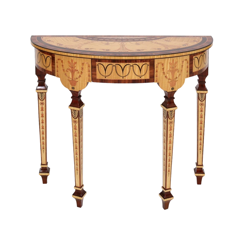 Casa Padrino Luxus Barock Konsole Naturfarben / Braun - Handgefertigter Massivholz Konsolentisch mit Schublade 80 cm - Luxus Wohnzimmer Möbel im Barockstil - Barock Möbel - Barock Einrichtung