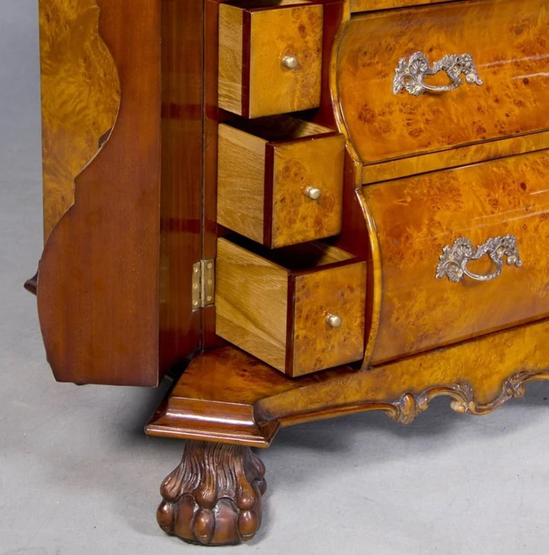 Casa Padrino Luxus Jugendstil Schreibkommode mit 18 Schubladen Hellbraun / Braun / Grün / Silber - Prunkvolle Massivholz Kommode - Luxus Möbel im Barockstil - Barock Büro Möbel - Edel & Prunkvoll