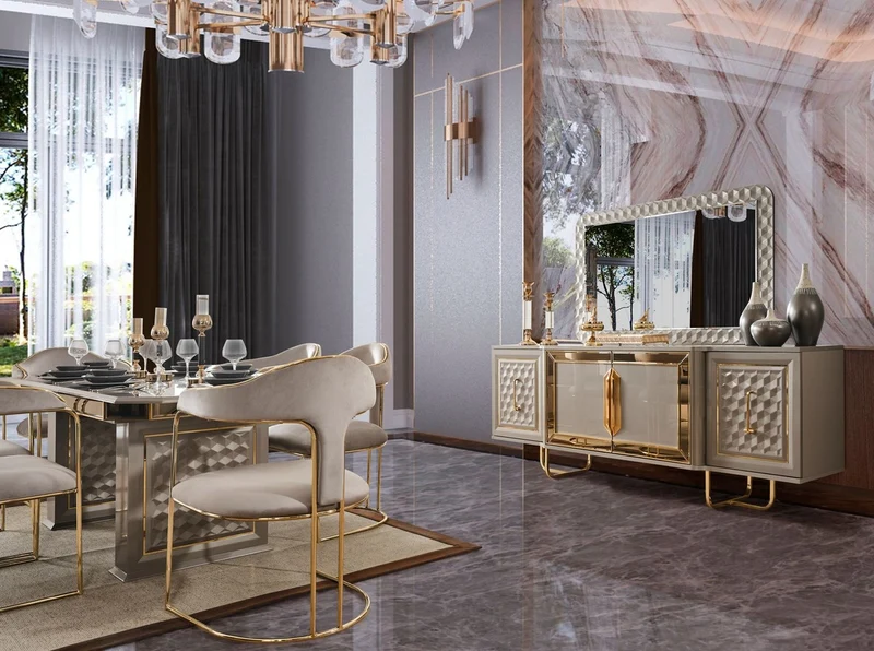 Casa Padrino Luxus Art Deco Möbel Set Grau / Gold - 1 Luxus Art Deco Sideboard mit 4 Türen & 1 Luxus Art Deco Spiegel - Art Deco Möbel - Luxus Möbel - Luxus Einrichtung - Art Deco Einrichtung