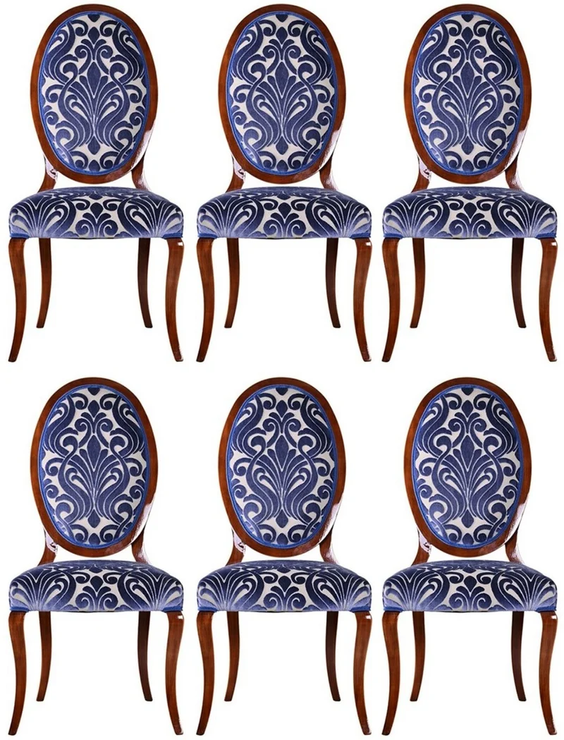 Casa Padrino Luxus Jugendstil Esszimmerstuhl 6er Set Blau / Creme / Braun 51 x 48 x H. 106 cm - Elegante Küchenstühle mit Muster - Barock & Jugendstil Esszimmer Möbel - Luxus Qualität