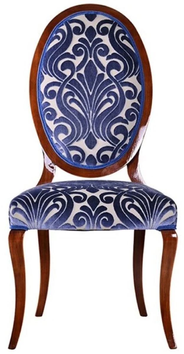 Casa Padrino Luxus Jugendstil Esszimmerstuhl 6er Set Blau / Creme / Braun 51 x 48 x H. 106 cm - Elegante Küchenstühle mit Muster - Barock & Jugendstil Esszimmer Möbel - Luxus Qualität