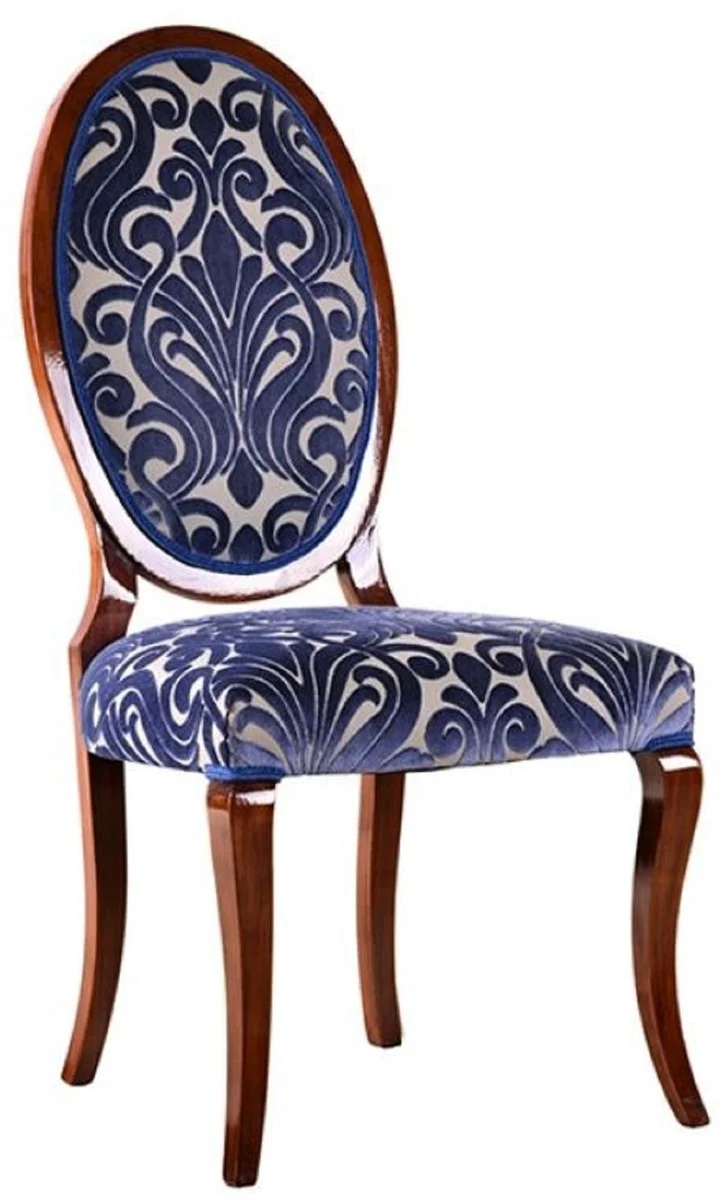 Casa Padrino Luxus Jugendstil Esszimmerstuhl 6er Set Blau / Creme / Braun 51 x 48 x H. 106 cm - Elegante Küchenstühle mit Muster - Barock & Jugendstil Esszimmer Möbel - Luxus Qualität