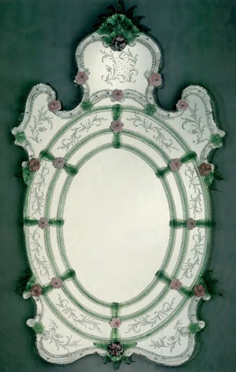 Casa Padrino Luxus Barock Spiegel Grün / Lila - Prunkvoller Wandspiegel im Venezianischen Stil - Hotel Möbel - Schloss Möbel - Barock Möbel - Luxus Möbel im Barockstil - Made in Italy