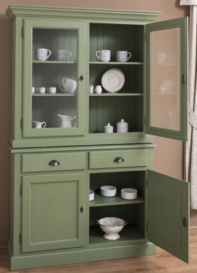 Casa Padrino Landhausstil Esszimmerschrank Grün 126 x 45 x H. 200 cm - Massivholz Küchenschrank - Esszimmermöbel im Landhausstil - Landhausstil Einrichtung - Esszimmer Einrichtung