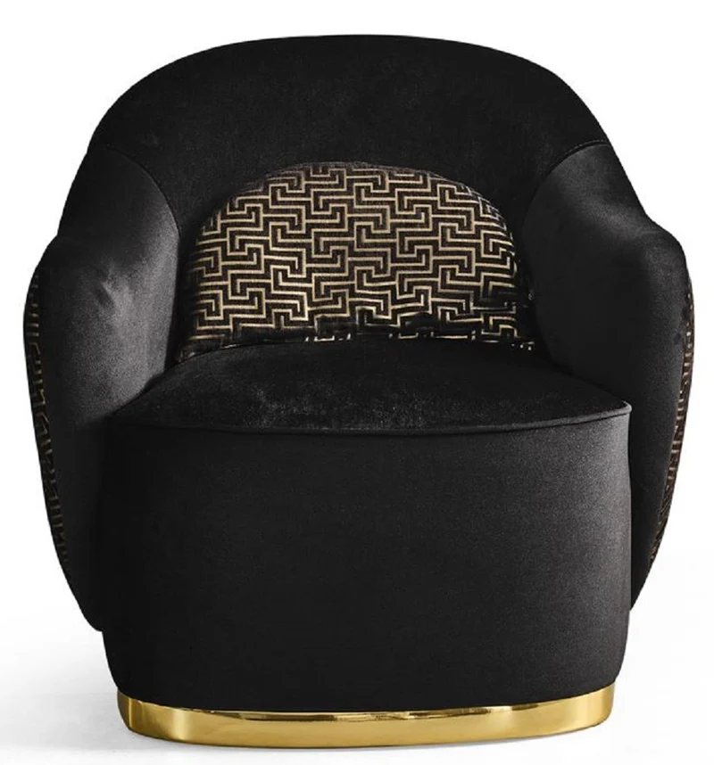Casa Padrino Luxus Sessel Schwarz / Gold 85 x 80 x H. 85 cm - Wohnzimmer Sessel - Hotel Sessel - Wohnzimmer Möbel - Luxus Möbel - Wohnzimmer Einrichtung - Luxus Einrichtung - Möbel Luxus