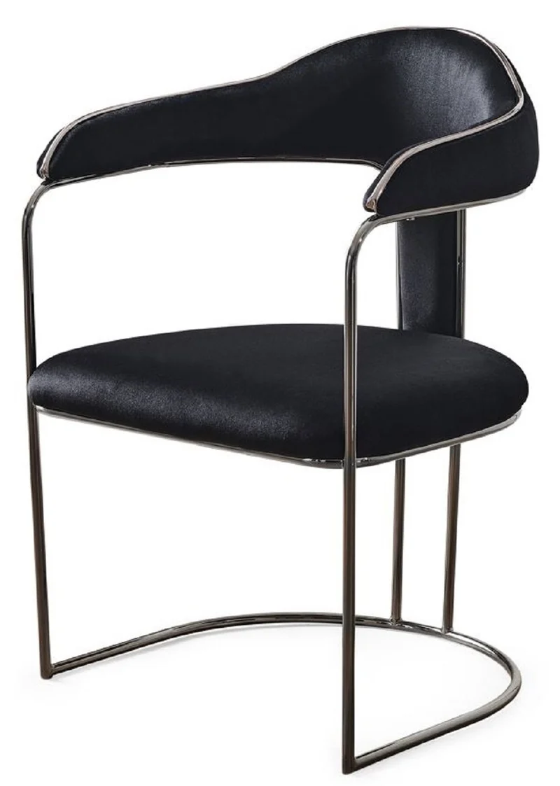 Casa Padrino Luxus Art Deco Esszimmer Set Schwarz / Weiß / Bronze - 1 Ausziehbarer Esstisch & 6 Esszimmerstühle mit Armlehnen - Esszimmer Möbel - Art Deco Möbel - Luxus Möbel