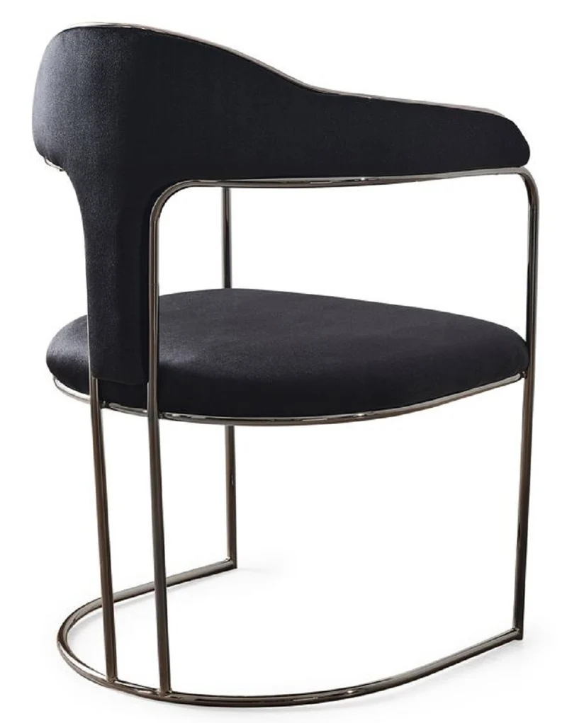 Casa Padrino Luxus Art Deco Esszimmer Set Schwarz / Weiß / Bronze - 1 Ausziehbarer Esstisch & 6 Esszimmerstühle mit Armlehnen - Esszimmer Möbel - Art Deco Möbel - Luxus Möbel