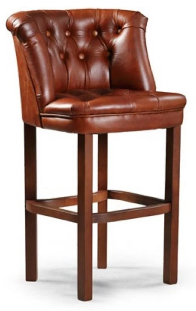 Casa Padrino Luxus Chesterfield Leder Barstuhl 6er Set Braun 63 x 56 x H. 107 cm - Gepolsterte Echtleder Barhocker - Chesterfield Möbel - Chesterfield Barmöbel - Luxus Barmöbel - Echtleder Barmöbel