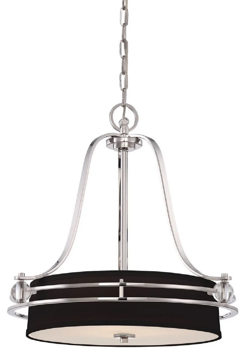 Casa Padrino Luxus Art Deco Hängeleuchte Silber / Schwarz Ø 58,4 x H. 61 cm - Runde Metall Hängelampe mit Lampenschirm - Wohnzimmer Hängeleuchte - Art Deco Leuchten - Luxus Leuchten