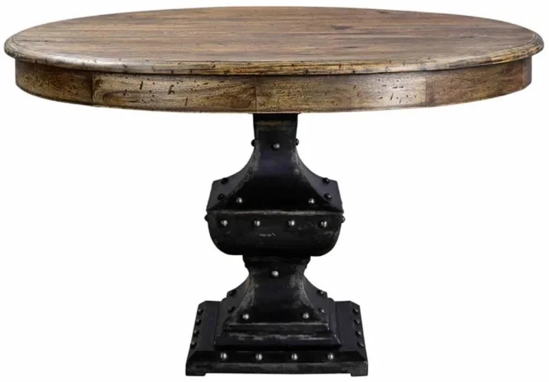 Casa Padrino Landhausstil Esstisch Braun / Schwarz Ø 123 x H. 78 cm - Runder Massivholz Küchentisch - Esszimmer Möbel - Massivholz Möbel - Landhausstil Möbel - Landhausstil Einrichtung