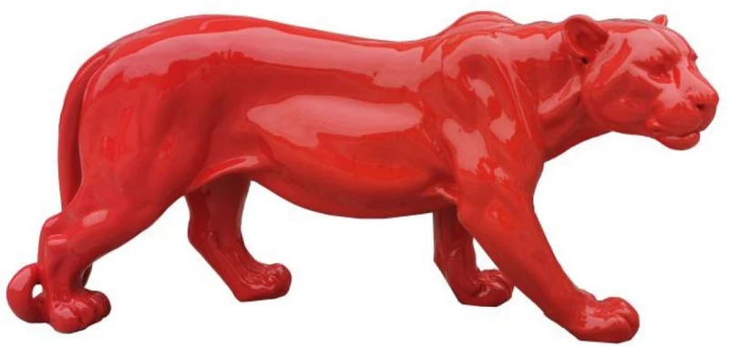 Casa Padrino Luxus Deko Skulptur Panther Rot H. 80 x H. 35 cm - Große Deko Figur - XXL Deko Skulptur - XXL Deko Figur - Wohnzimmer Deko - Garten Deko - Luxus Figuren - Luxus Tierfiguren