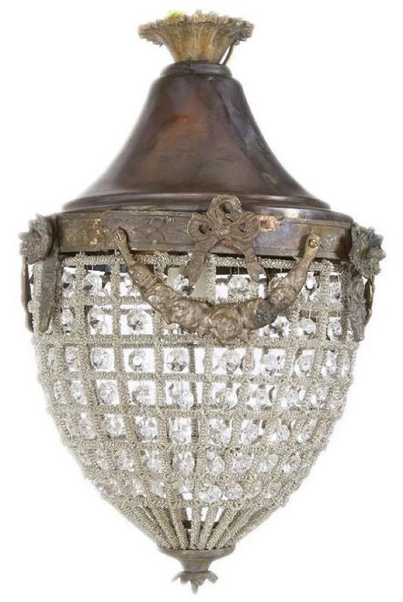 Casa Padrino Barock Kristall Hängeleuchte Oxidiert Ø 25 x H. 35 cm - Runde Hängeleuchte im Barockstil - Barock Leuchten - Edel & Prunkvoll