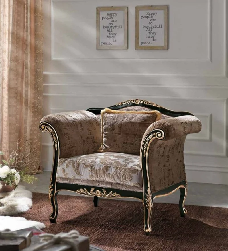 Casa Padrino Luxus Barock Sessel Braun / Grau / Schwarz / Gold - Barockstil Wohnzimmer Sessel mit elegantem Muster - Barock Möbel - Barock Wohnzimmer & Hotel Möbel - Luxus Qualität - Made in Italy