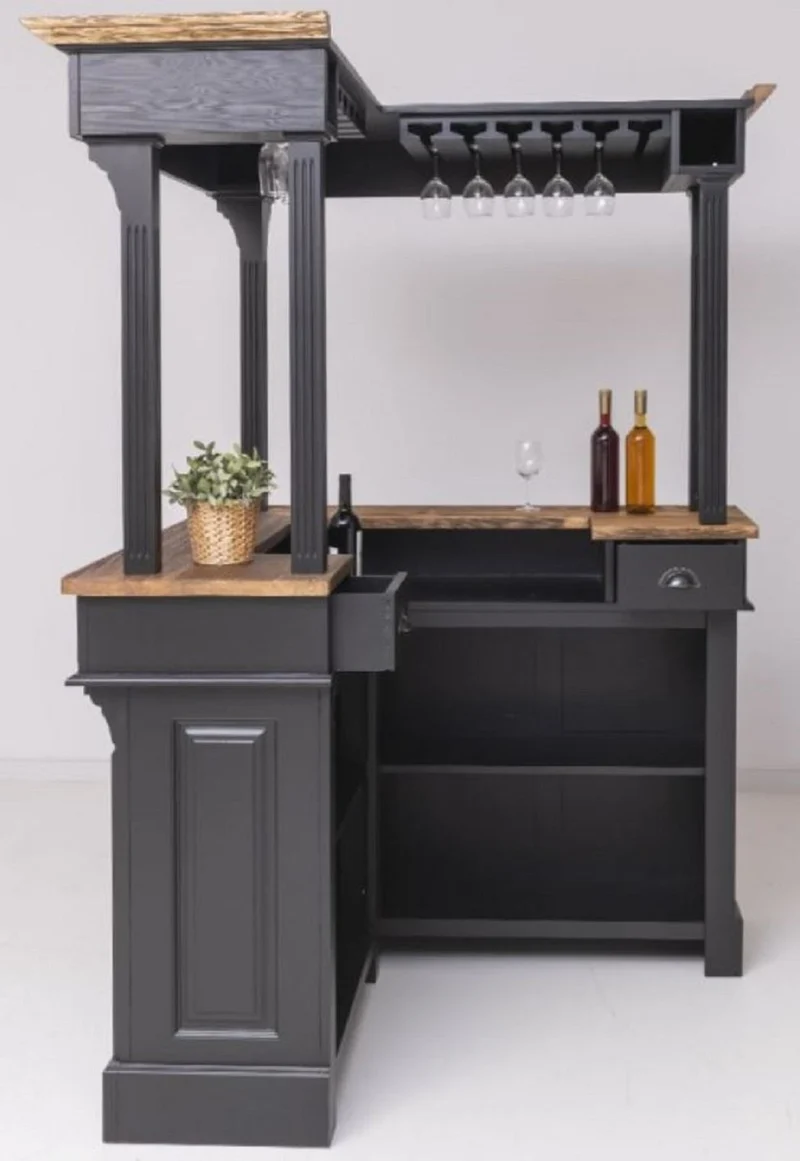 Casa Padrino Landhausstil Bar Theke Schwarz / Dunkelbraun 148 x 148 x H. 210 cm - Massivholz Thekentisch - Massivholz Barmöbel - Barmöbel im Landhausstil - Landhausstil Einrichtung