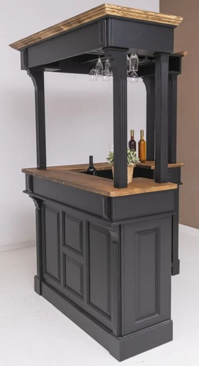 Casa Padrino Landhausstil Bar Theke Schwarz / Dunkelbraun 148 x 148 x H. 210 cm - Massivholz Thekentisch - Massivholz Barmöbel - Barmöbel im Landhausstil - Landhausstil Einrichtung