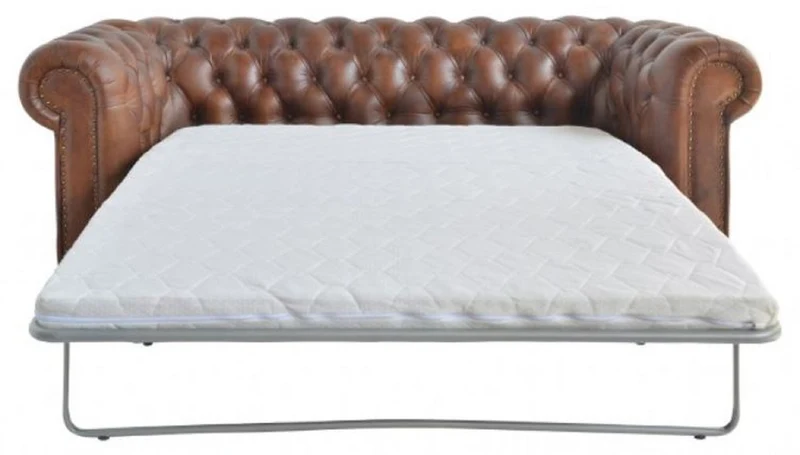 Casa Padrino Luxus Chesterfield Leder Schlafsofa Braun 240 x 102-220 x H. 76 cm - Echtleder Wohnzimmer Sofa - Echtleder Wohnzimmer Möbel - Luxus Leder Möbel