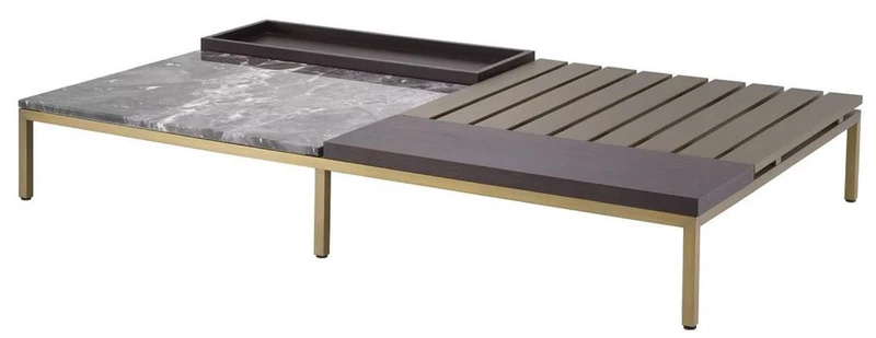Casa Padrino Luxus Couchtisch Messingfarben / Grau / Braun 169,5 x 99,5 x H. 27 cm - Moderner Wohnzimmertisch - Luxus Wohnzimmer Möbel - Luxus Qualität