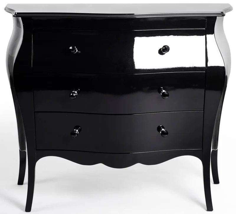 Casa Padrino Luxus Barock Kommode Hochglanz Schwarz - Handgefertigte Massivholz Kommode mit 3 Schubladen - Luxus Möbel im Barockstil - Barock Möbel - Barock Einrichtung - Edel & Prunkvoll