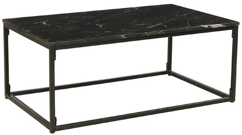 Casa Padrino Luxus Couchtisch Schwarz - Rechteckiger Metall Wohnzimmer Tisch mit Marmorplatte - Wohnzimmer Möbel - Luxus Möbel
