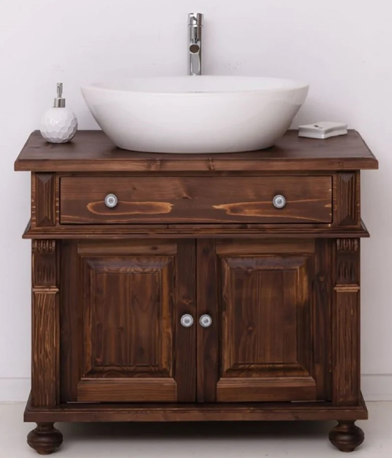 Casa Padrino Landhausstil Badezimmer Set Dunkelbraun / Weiß - 1 Waschbeckenschrank & 1 Ovales Keramik Waschbecken - Badezimmer Möbel im Landhausstil - Landhausstil Möbel - Landhausstil Einrichtung