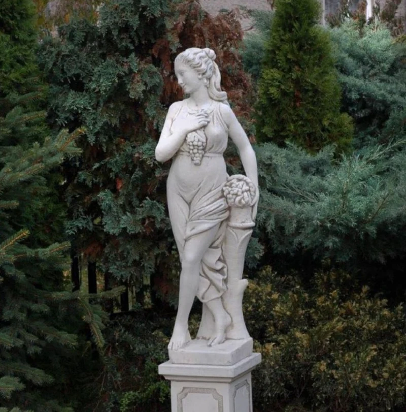 Casa Padrino Jugendstil Garten Deko Skulptur Frau Grau 44 x 30 x H. 140 cm - Elegante Garten Deko Stein Figur - Barock & Jugendstil Garten Deko Accessoires