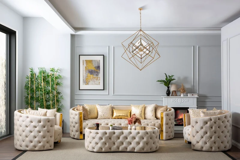 Casa Padrino Luxus Chesterfield Sessel Creme / Gold 120 x 100 x H. 75 cm - Chesterfield Wohnzimmer Sessel - Wohnzimmer Möbel - Chesterfield Möbel - Luxus Möbel - Luxus Einrichtung - Möbel Luxus