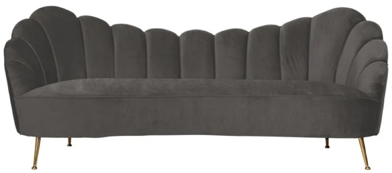Casa Padrino Luxus Samt Sofa Grau / Gold 230 x 94 x H. 90 cm - Wohnzimmer Sofa mit edlem Samtstoff - Wohnzimmer Möbel - Luxus Möbel - Wohnzimmer Einrichtung - Luxus Einrichtung
