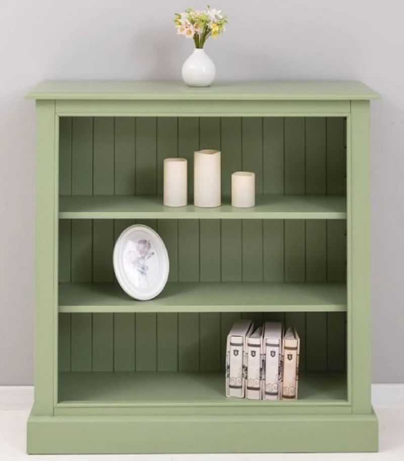 Casa Padrino Landhausstil Bücherschrank Grün 102 x 35 x H. 102 cm - Massivholz Schrank - Regalschrank - Wohnzimmerschrank - Büroschrank - Landhausstil Möbel - Landhausstil Einrichtung