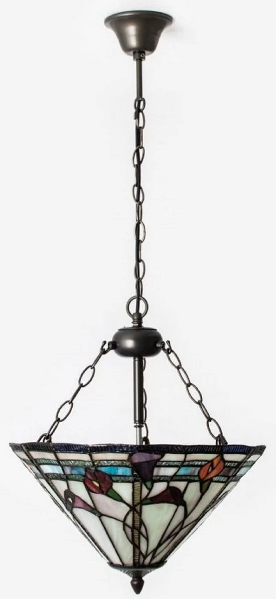 Casa Padrino Luxus Tiffany Hängeleuchte Mehrfarbig Ø 40 cm - Art Deco Tiffany Hängelampe - Wohnzimmer Hängeleuchte - Deko Hängeleuchte - Luxus Tiffany Leuchten - Art Deco Leuchten