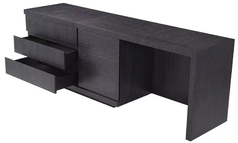 Casa Padrino Luxus Massivholz Schreibtisch Schwarzgrau 220 x 55 x H. 75,5 cm - Bürotisch - Computertisch - Büro Möbel - Luxus Möbel - Luxus Einrichtung - Luxus Qualität