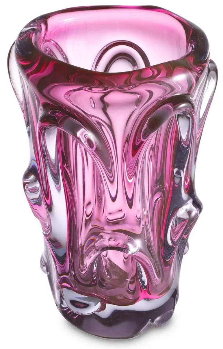 Casa Padrino Luxus Glas Vase Rosa Ø 20 x H. 31 cm - Moderne Deko Blumenvase - Deko Accessoires - Luxus Kollektion