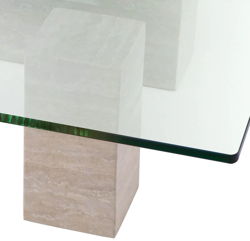 Casa Padrino Luxus Travertin Couchtisch Beige 100 x 100 x H. 32 cm - Quadratischer Naturstein Wohnzimmertisch mit Glasplatte - Wohnzimmer Möbel - Luxus Möbel - Luxus Einrichtung