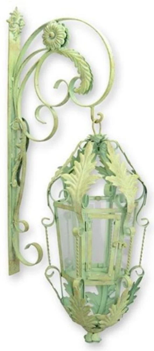 Casa Padrino Barock Außen Wandlaterne Grün 29 x 47 x H. 93 cm - Prunkvolle Metall Outdoor Laterne - Garten Wand Laterne - Außenbeleuchtung im Barockstil - Barock Außenbeleuchtung