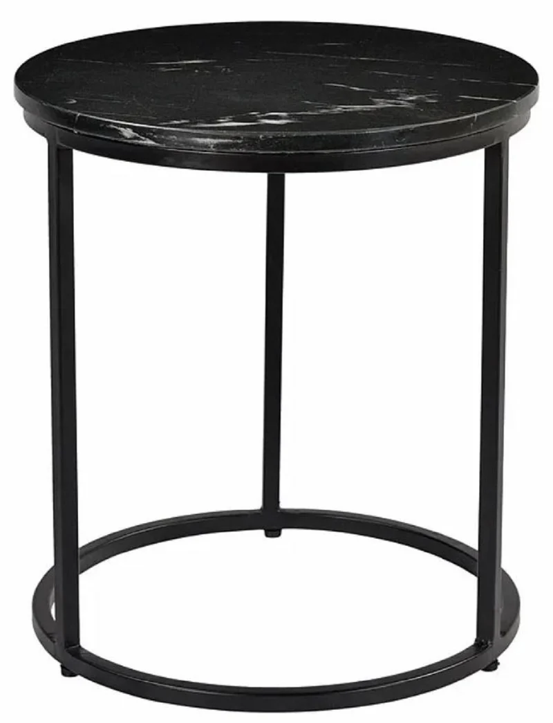 Casa Padrino Luxus Beistelltisch Schwarz Ø 40 x H. 45 cm - Runder Metall Tisch mit Marmorplatte - Wohnzimmer Möbel - Luxus Möbel