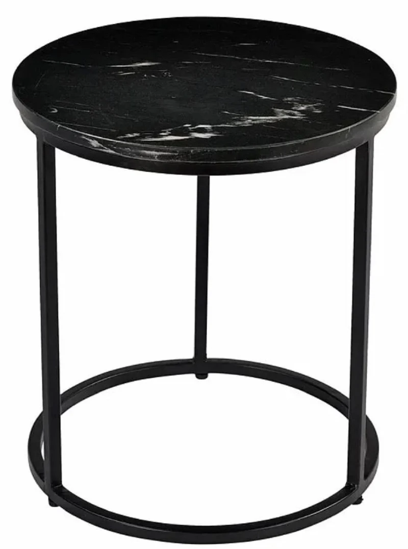 Casa Padrino Luxus Beistelltisch Schwarz Ø 40 x H. 45 cm - Runder Metall Tisch mit Marmorplatte - Wohnzimmer Möbel - Luxus Möbel