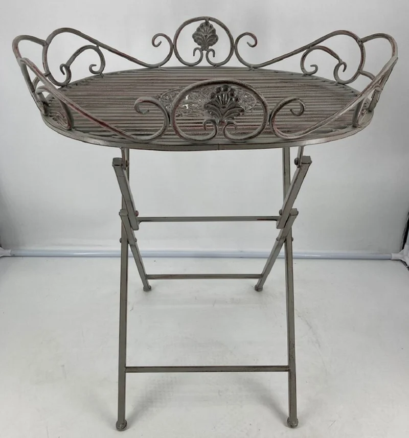Casa Padrino Jugendstil Gartentisch Antik Grau 62 x 49 x H. 70 cm - Nostalgischer Metall Tisch - Nostalgische Metall Garten & Terrassen Möbel