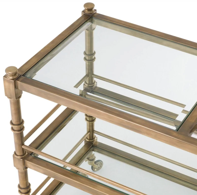 Casa Padrino Luxus Servierwagen Vintage Messing 82 x 46 x H. 80 cm - Hotel Restaurant Gastronomie Trolley - Luxus Hotel Restaurant Gastronomie Accessoires - Luxus Möbel