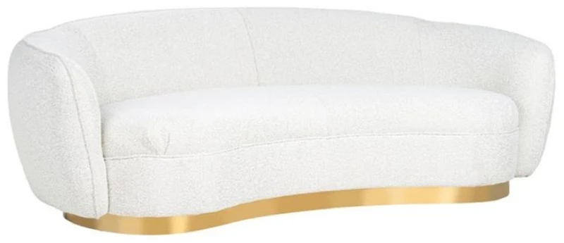 Casa Padrino Luxus Sofa Weiß / Gold 221 x 98 x H. 72 cm - Gebogenes Wohnzimmer Sofa - Wohnzimmer Möbel - Wohnzimmer Einrichtung - Luxus Möbel - Luxus Einrichtung - Möbel Luxus