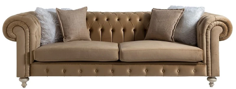 Casa Padrino Luxus Chesterfield 3er Sofa Hellbraun 240 x 100 x H. 78 cm - Chesterfield Wohnzimmer Sofa - Chesterfield Wohnzimmer Möbel - Luxus Kollektion