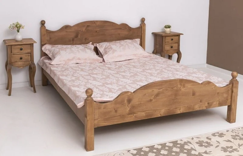 Casa Padrino Landhausstil Massivholz Schlafzimmer Set Braun - 1 Landhausstil Doppelbett & 2 Landhausstil Nachttische - Massivholz Schlafzimmer Möbel - Schlafzimmer Möbel im Landhausstil