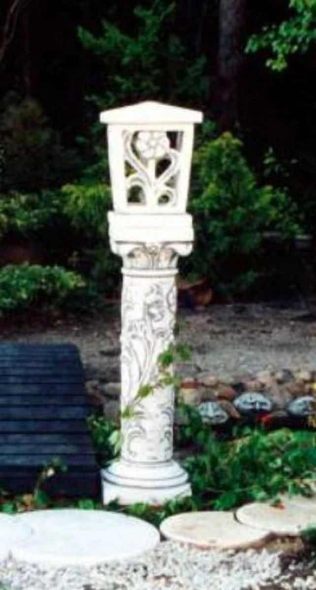 Casa Padrino Barock Garten Stein Laterne mit Säule Weiß 34 x 34 x H. 148 cm - Garten & Terrassen Stein Leuchte - Garten & Terrassen Beleuchtung im Barockstil - Barock Außenbeleuchtung - Barock Möbel