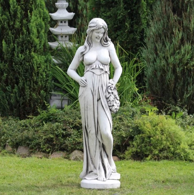 Casa Padrino Jugendstil Garten Deko Skulptur Frau mit Kranz Grau H. 150 cm - Elegante Garten Deko Stein Figur - Barock & Jugendstil Garten Deko Accessoires