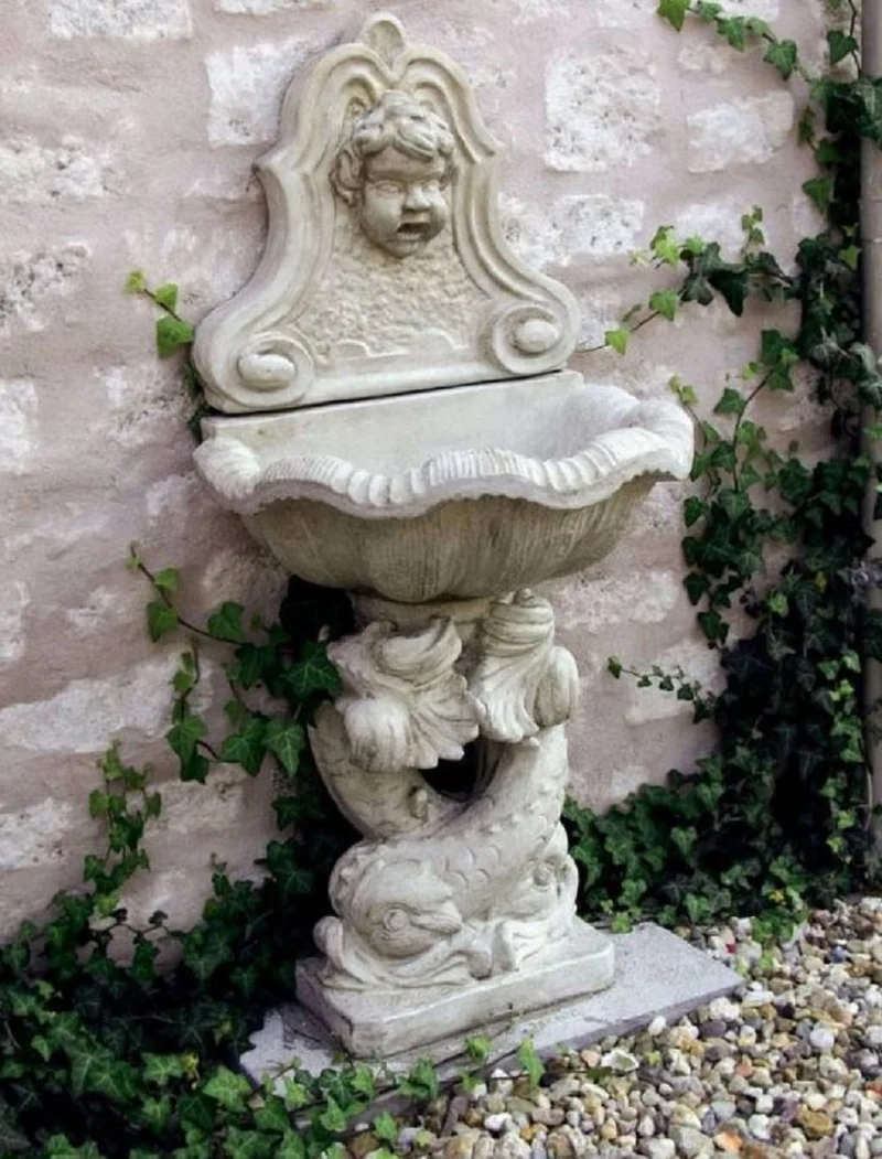 Casa Padrino Jugendstil Wandbrunnen Antik Stil Weißgrau 43 x 60 x H. 125 cm - Eleganter Gartenbrunnen - Gartendeko Stein Brunnen - Barock & Jugendstil Garten Deko Accessoires