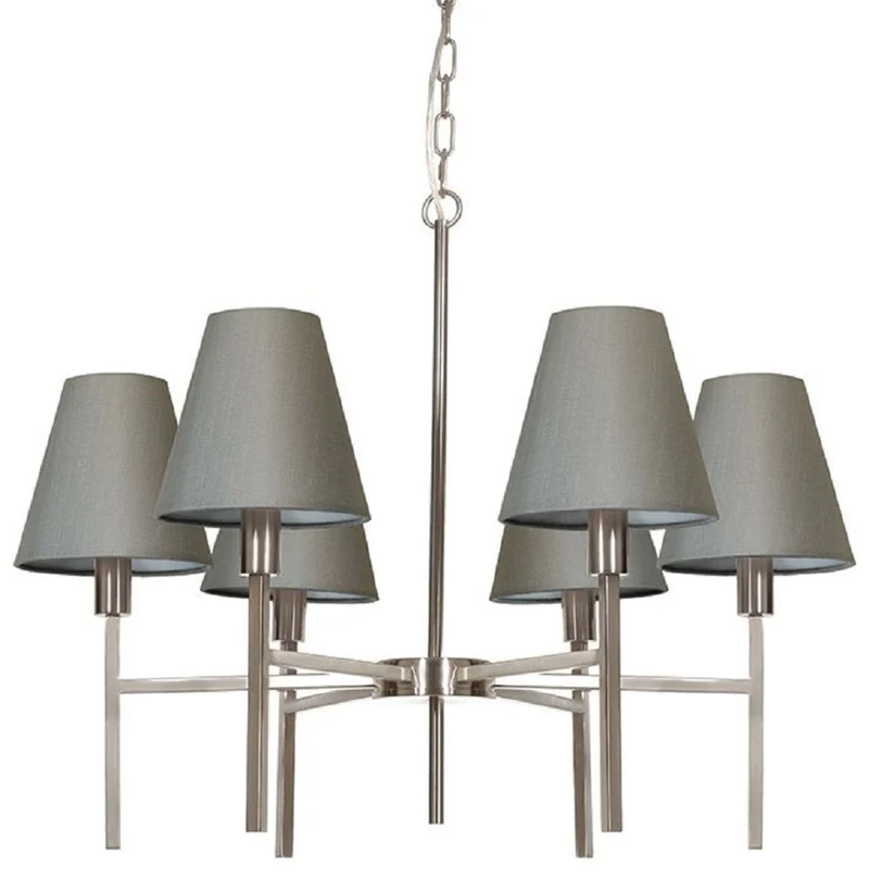 Casa Padrino Luxus Kronleuchter Silber / Grau Ø 67,8 x H. 44,5 cm - Runder Metall Kronleuchter mit Lampenschirmen - Wohnzimmer Kronleuchter - Luxus Leuchten - Luxus Möbel - Luxus Interior