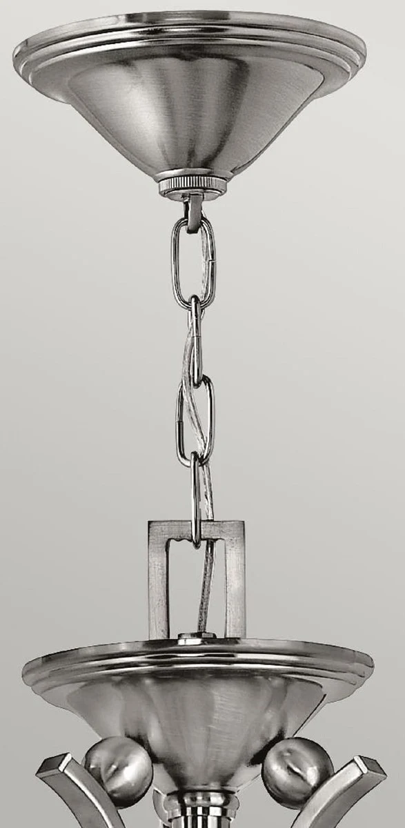 Casa Padrino Luxus Art Deco Kronleuchter Silber / Weiß Ø 61 x H. 62,5 cm - Runder Metall Kronleuchter mit Glas Lampenschirmen - Wohnzimmer Kronleuchter - Art Deco Leuchten - Luxus Leuchten