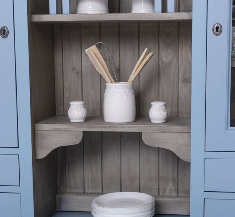Casa Padrino Landhausstil Esszimmerschrank Hellblau / Grau 137 x 50 x H. 197 cm - Massivholz Küchenschrank - Esszimmer Möbel im Landhausstil - Landhausstil Esszimmer Einrichtung