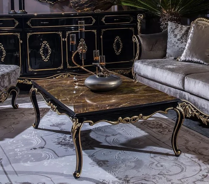 Casa Padrino Luxus Barock Wohnzimmer Set Silber / Schwarz / Gold - 2 Barock Sofas & 2 Barock Sessel & 1 Barock Couchtisch - Wohnzimmer Möbel im Barockstil - Barock Möbel - Barock Einrichtung