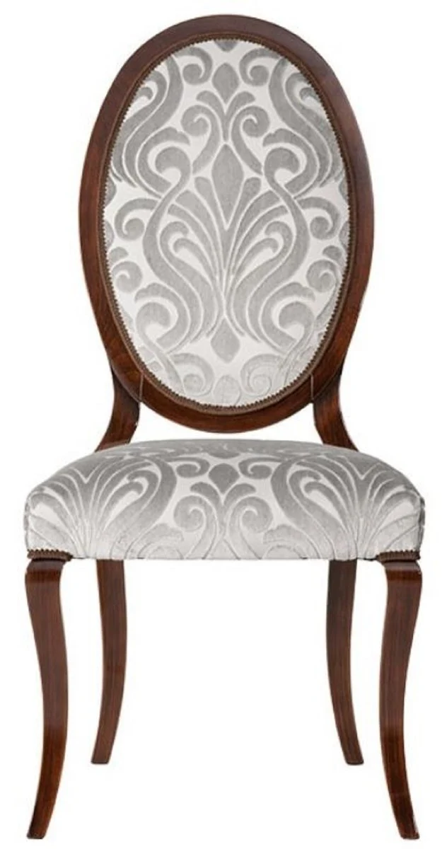 Casa Padrino Luxus Jugendstil Esszimmerstuhl 6er Set Silber / Dunkelbraun 51 x 48 x H. 106 cm - Elegante Küchenstühle mit Muster - Barock & Jugendstil Esszimmer Möbel - Luxus Qualität
